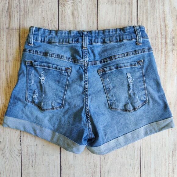 KanCan cuffed high waisted ripped denim shorts 28 - Picture 4 of 10